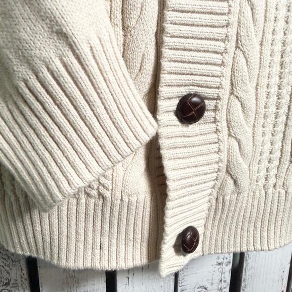 Roundtree Yorke Cream Cable Knit Cardigan Sweater Men's XL Classic Grandpa Retro - Picture 8 of 12